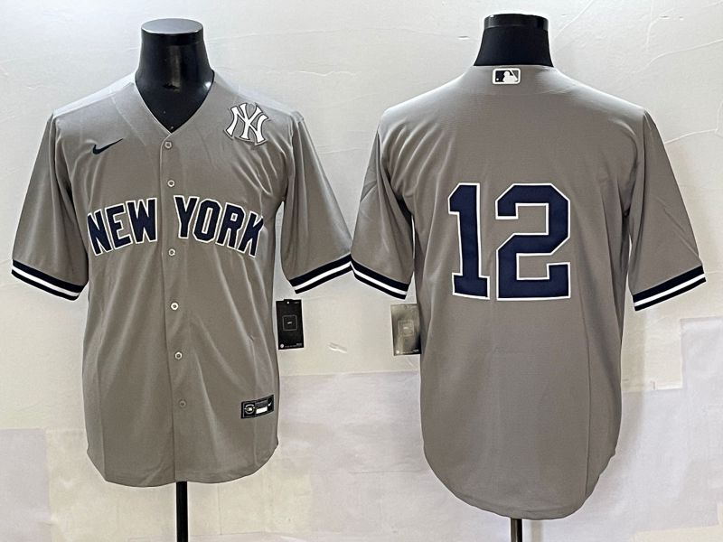 Men 2025 New York Yankees #12 No Name Grey Game Nike MLB Jersey style 10->new york yankees->MLB Jersey